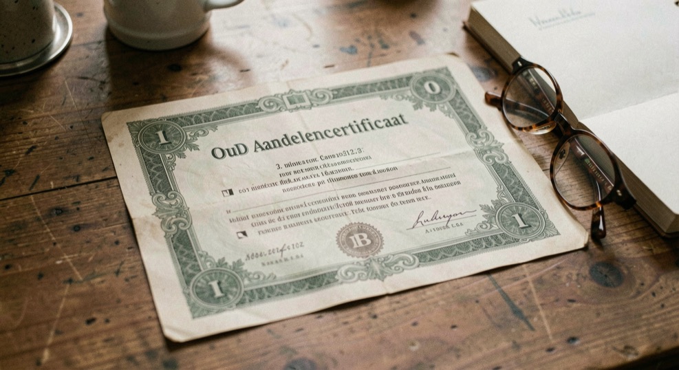 Een zilveren 5-francstuk en een gouden 20-francstuk naast elkaar op een donkere houten tafel, met een loep en een precisieweegschaal ernaast, zacht daglicht van links dat de rand en de letters laat oplichten, close-up van bovenaf.